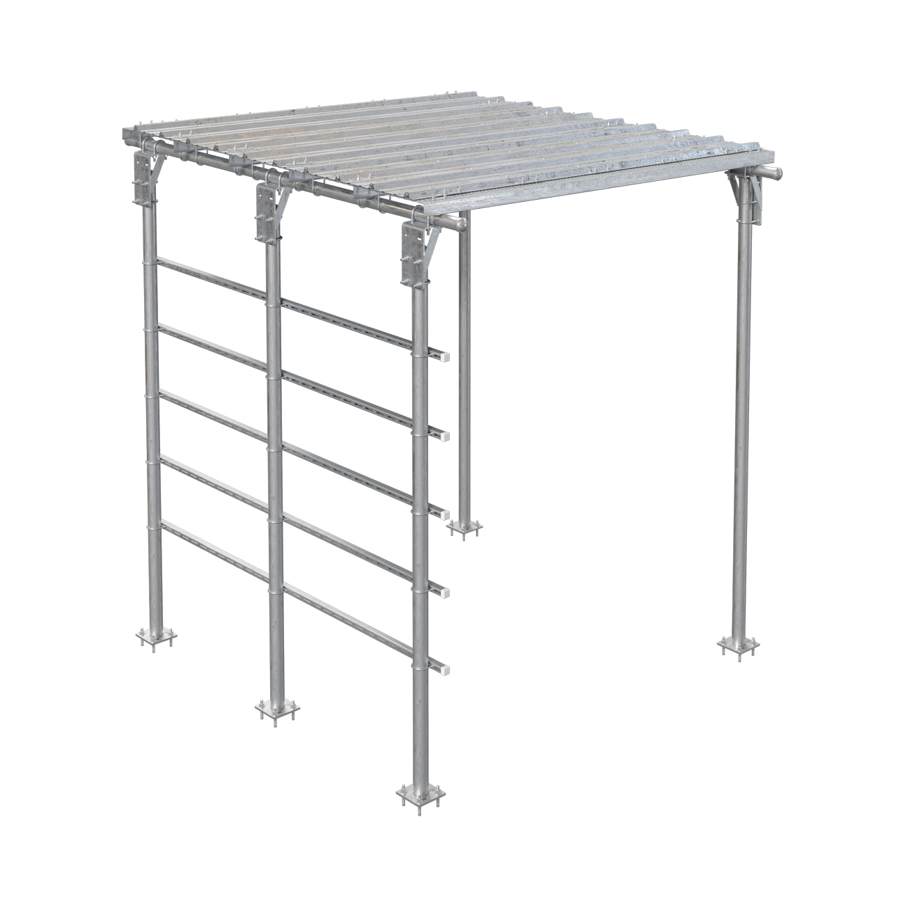 10' X 10' Heavy Duty Solid Sloped Canopy with Bolt Down Leg & Reinforced Equipment Rack